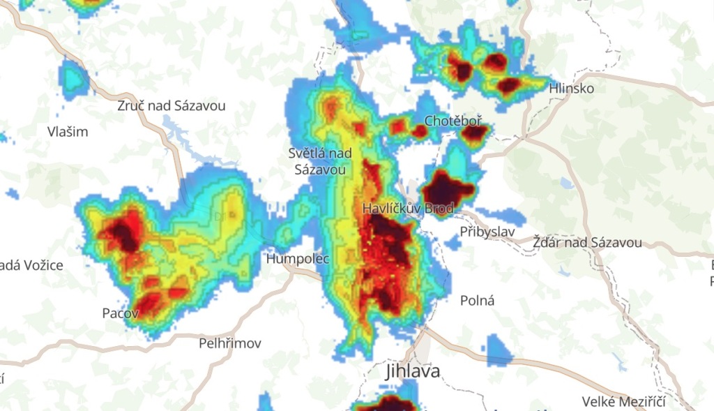 V Čechách se vyskytovaly bouřky, u Havlíčkova Brodu napršelo 16 mm