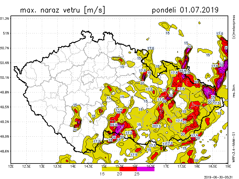 V pondělí se budou tvořit bouřky, mohou být doprovázeny silným větrem a kroupami