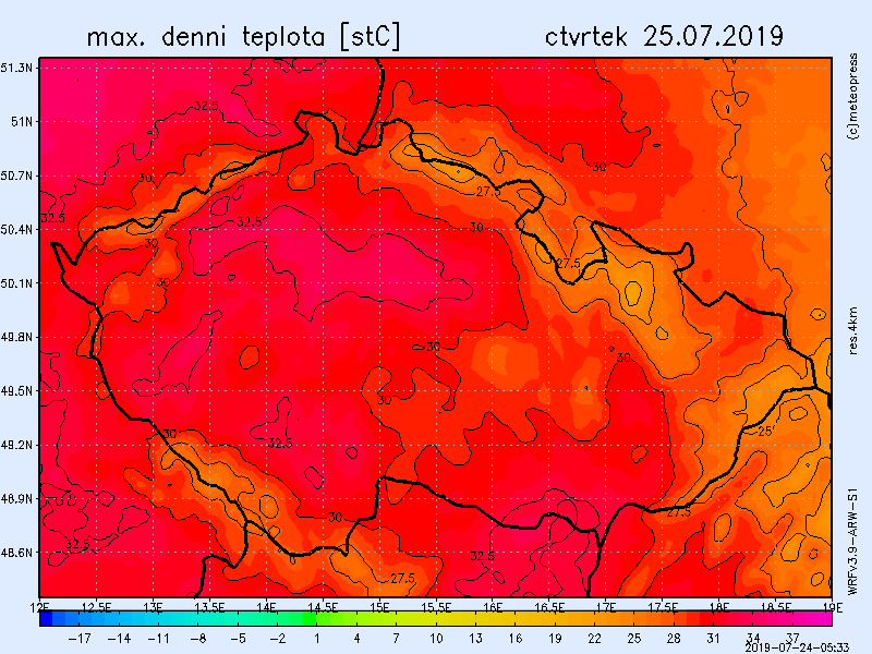 Čtvrteční teploty se vyšplhají až na 36 °C
