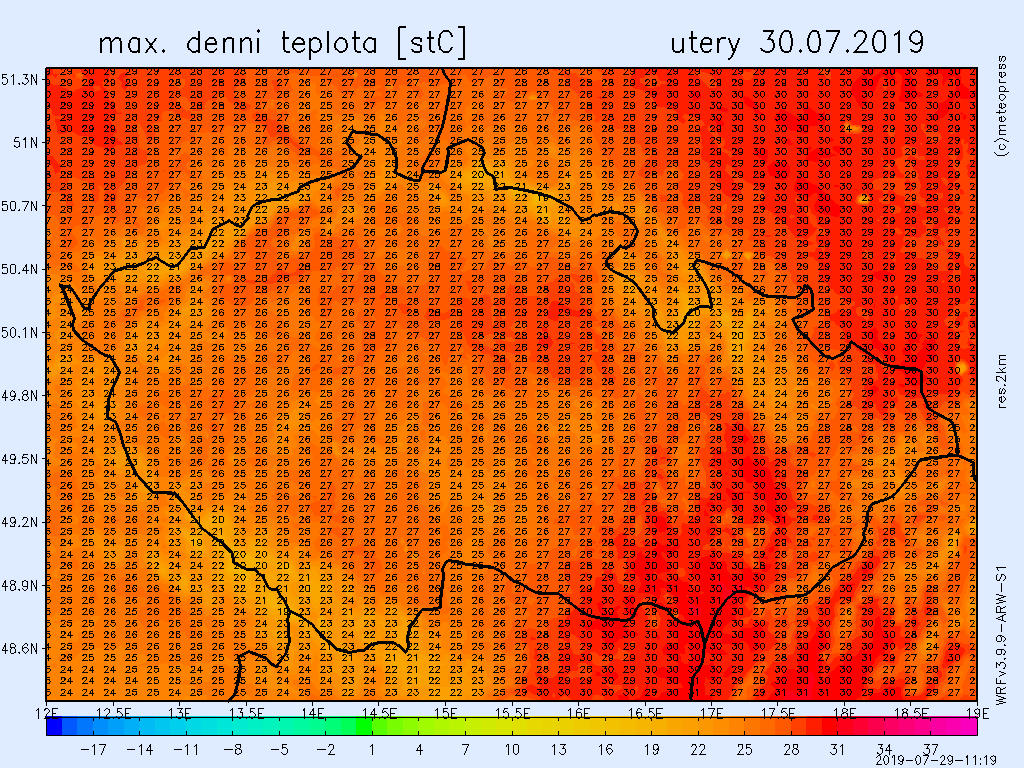 V úterý budou teploty opět dosahovat ke 30 °C