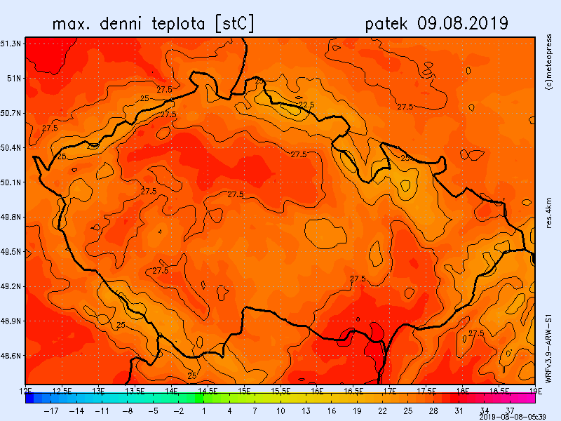 Páteční teploty se opět přiblíží ke 30 °C