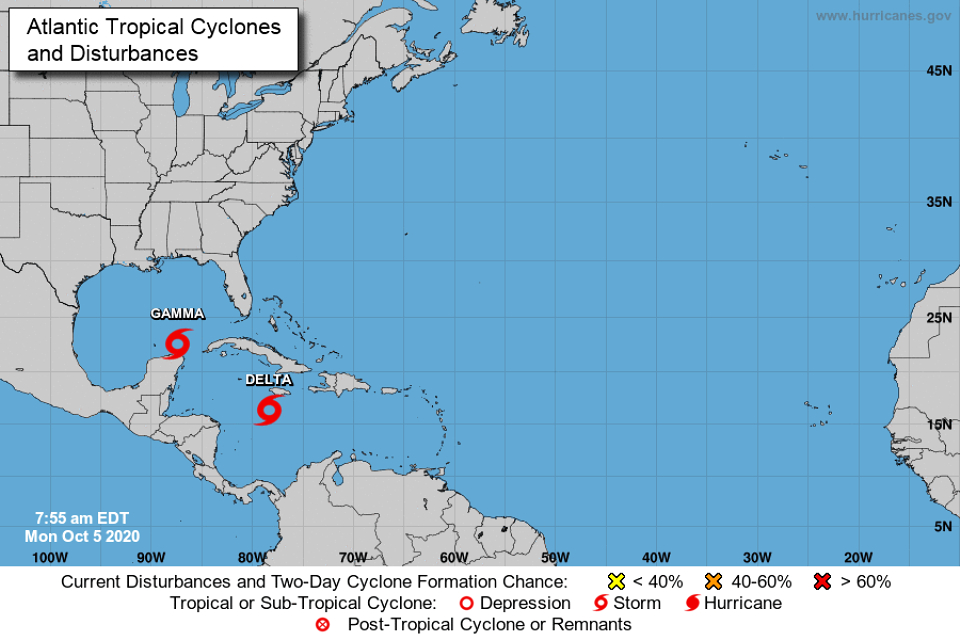 Yucatán zasáhla tropická bouře Gamma, jih USA vyhlíží hurikán Delta