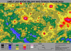 Úmělý jas noční oblohy nad Českem, zdroj: Astro.cz