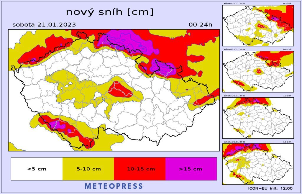 V sobotu i vydatnější sněžení